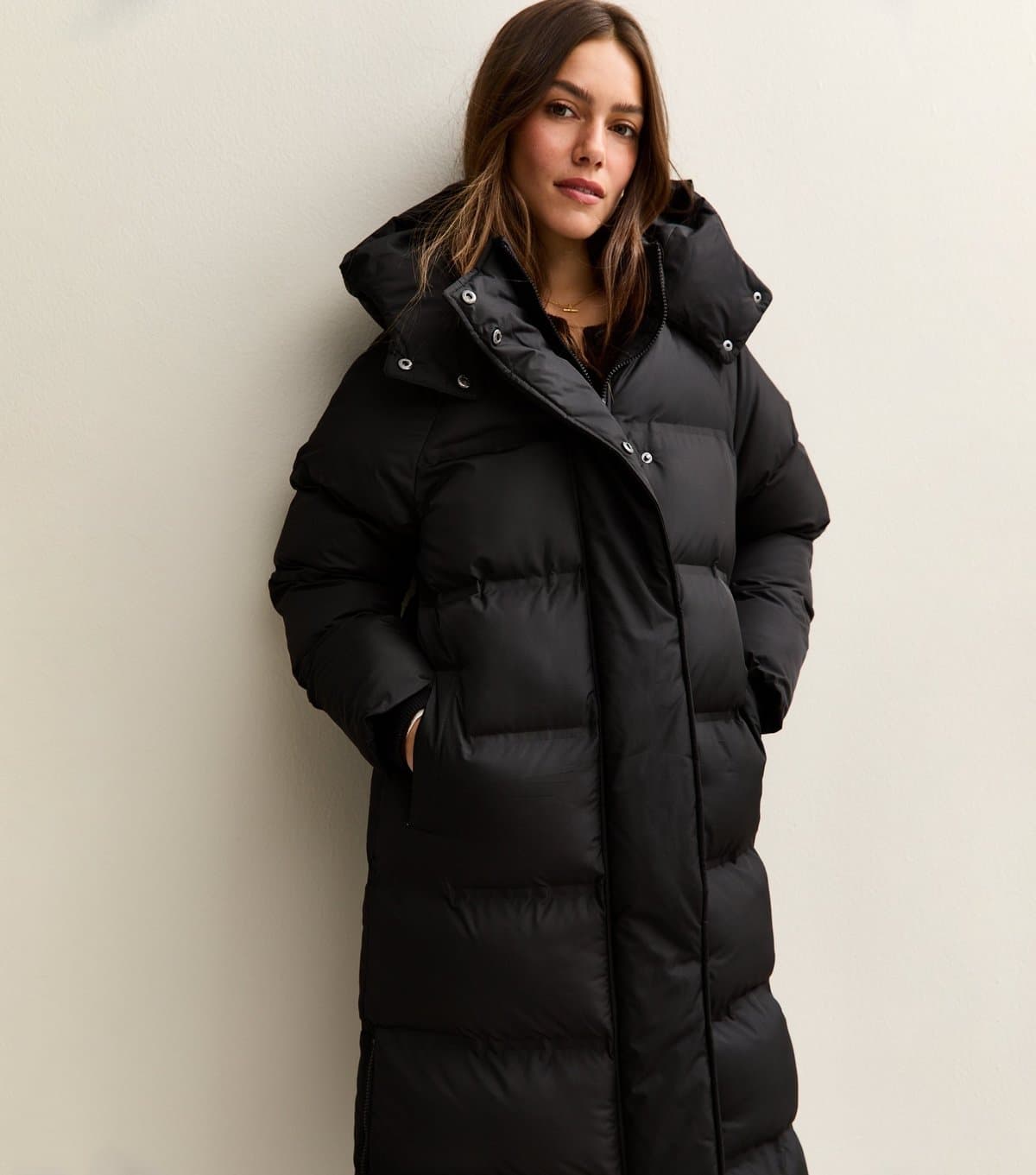 New Look Women's Petite Black Longline Tiered Puffer Jacket New Look