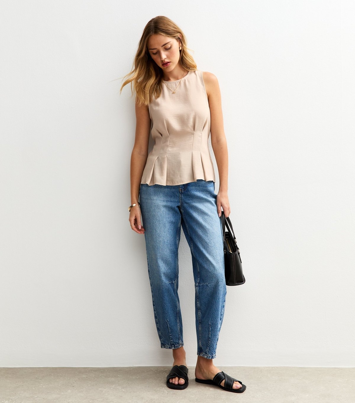 New Look Women's Stone Pleated Waist Peplum Top New Look - 3