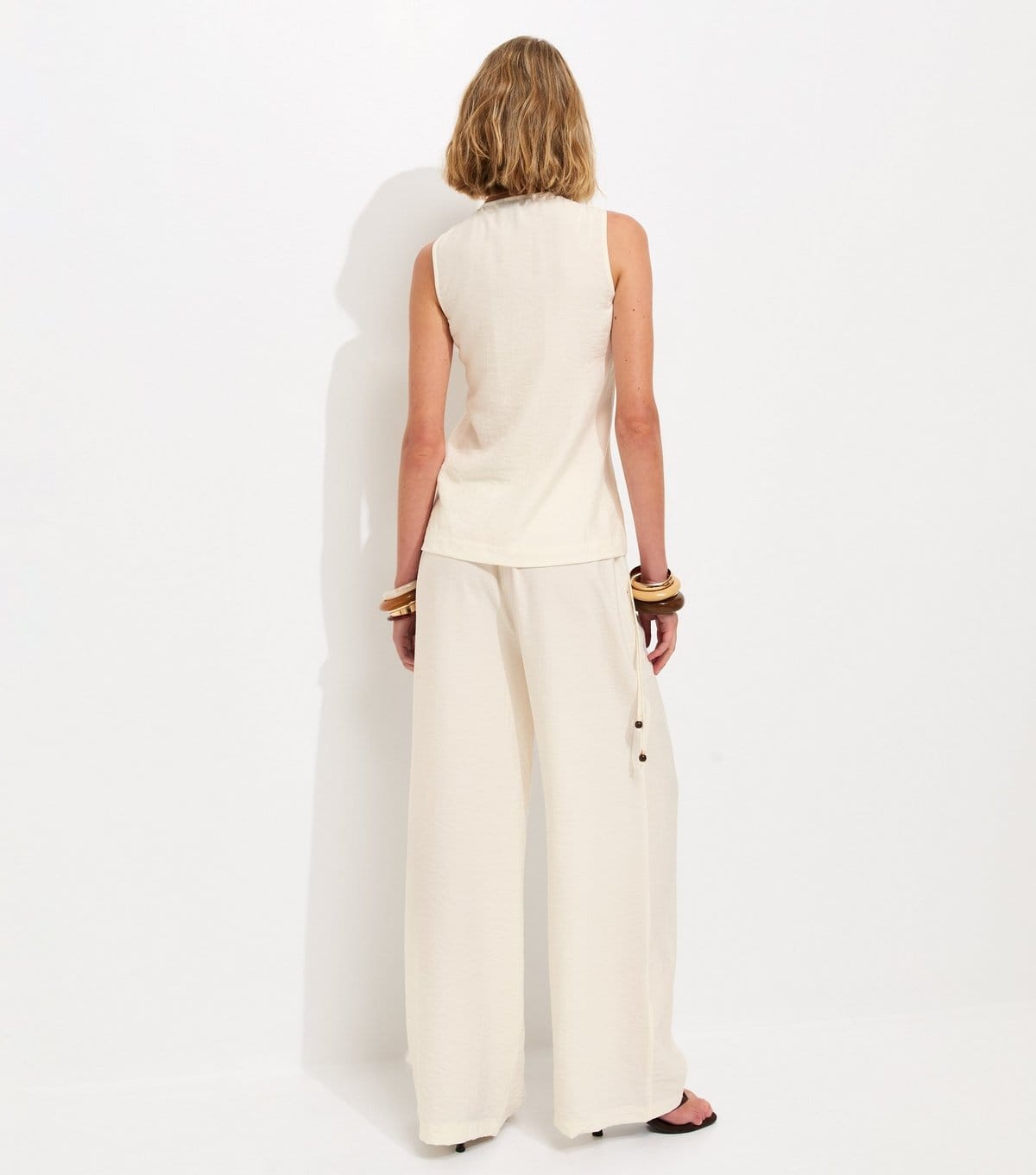 New Look Women's Off White Beaded Tie Wide Leg Trousers New Look - 4