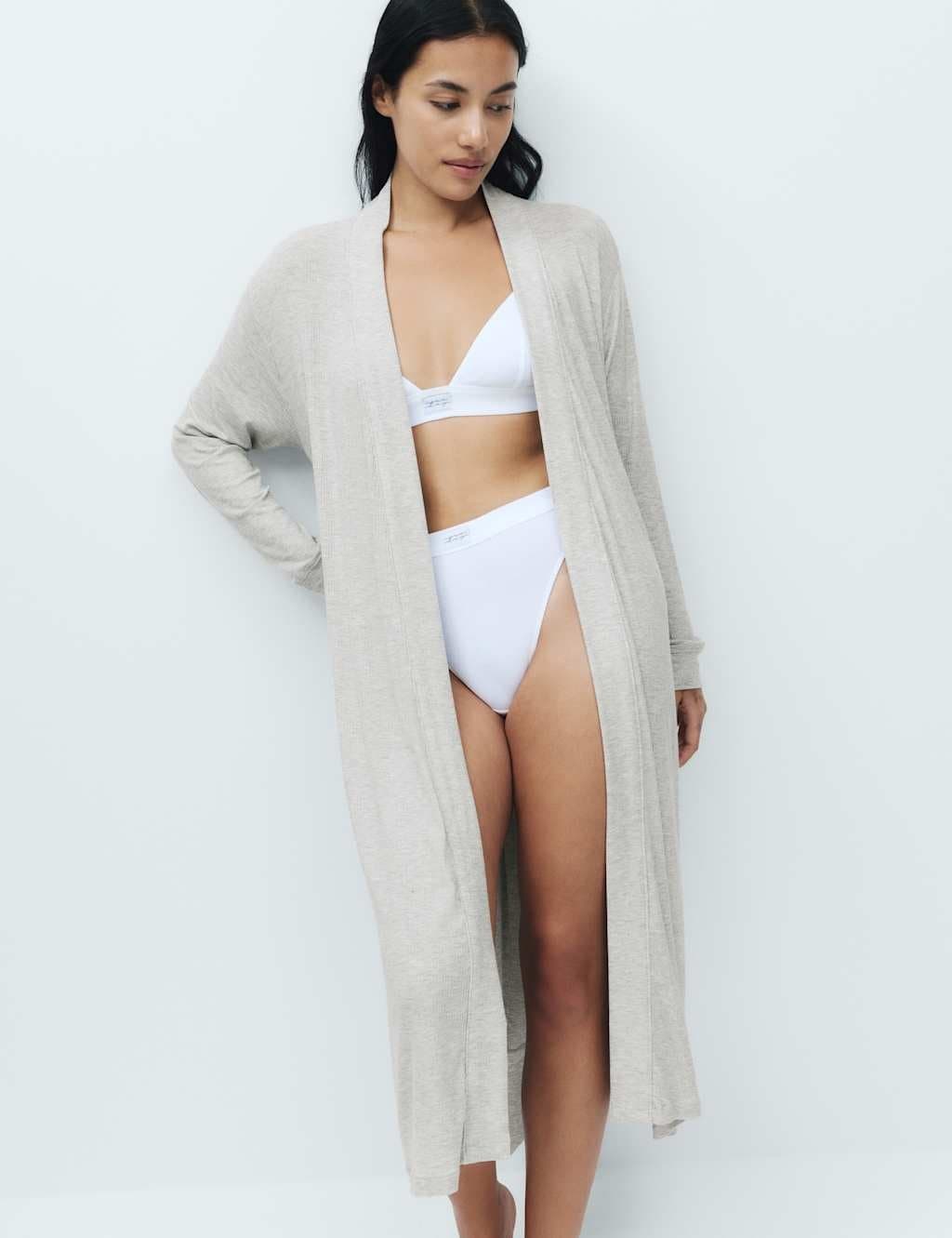 Marks & Spencer M&S Modal Rich Ribbed Long Wrap Grey
