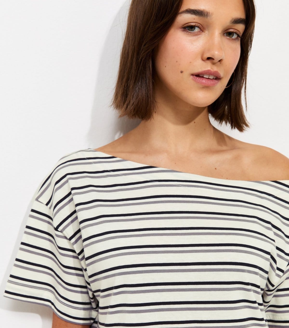 New Look Women's Cream Cotton Stripes Off The Shoulder Top New Look - 1