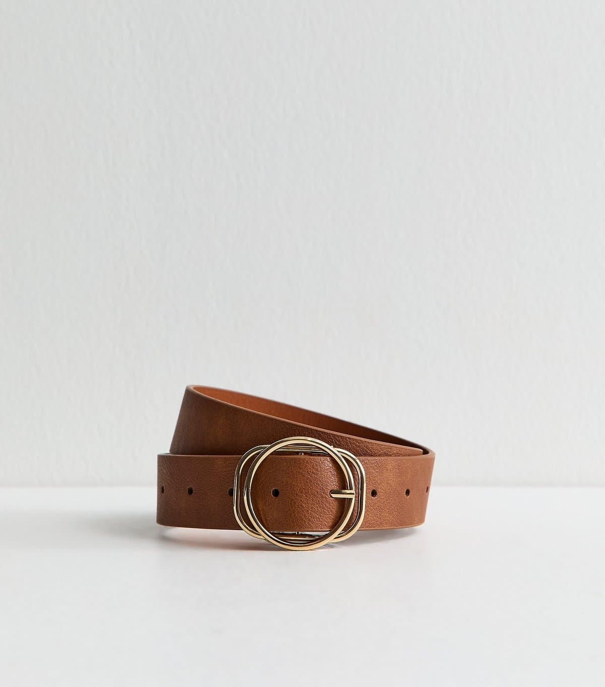 New Look New Look Tan Faux Leather Circle and Rectangle Buckle Belt