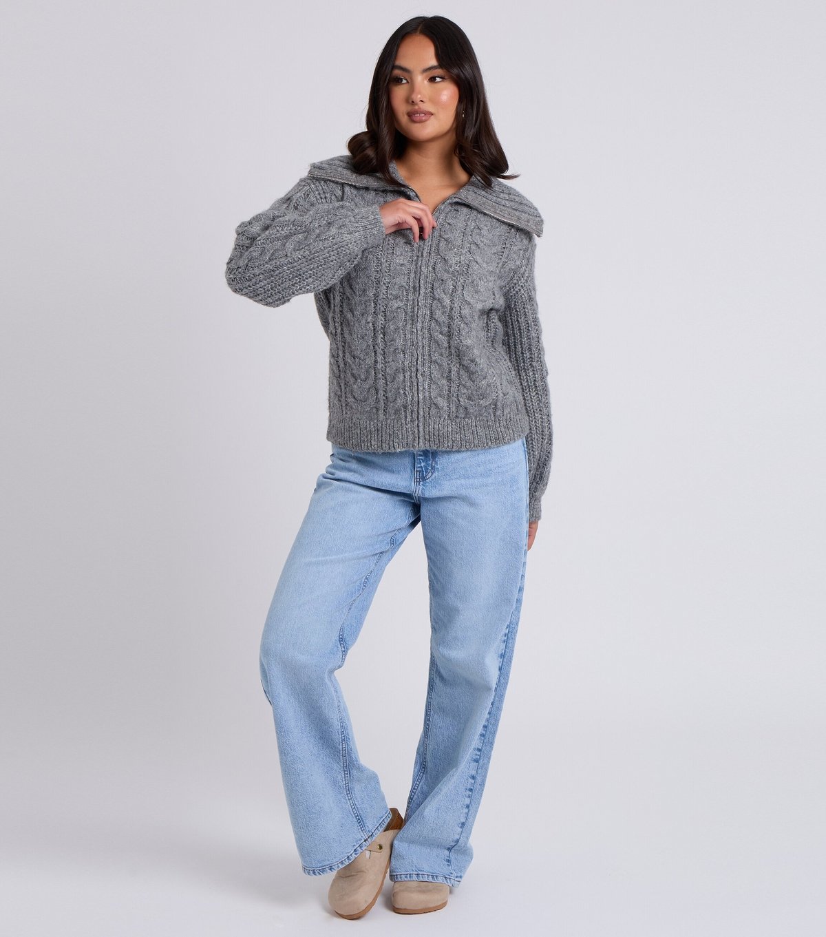 Urban Bliss Women's Grey Cable Knit Zipped Cardigan Urban Bliss New Look - 3