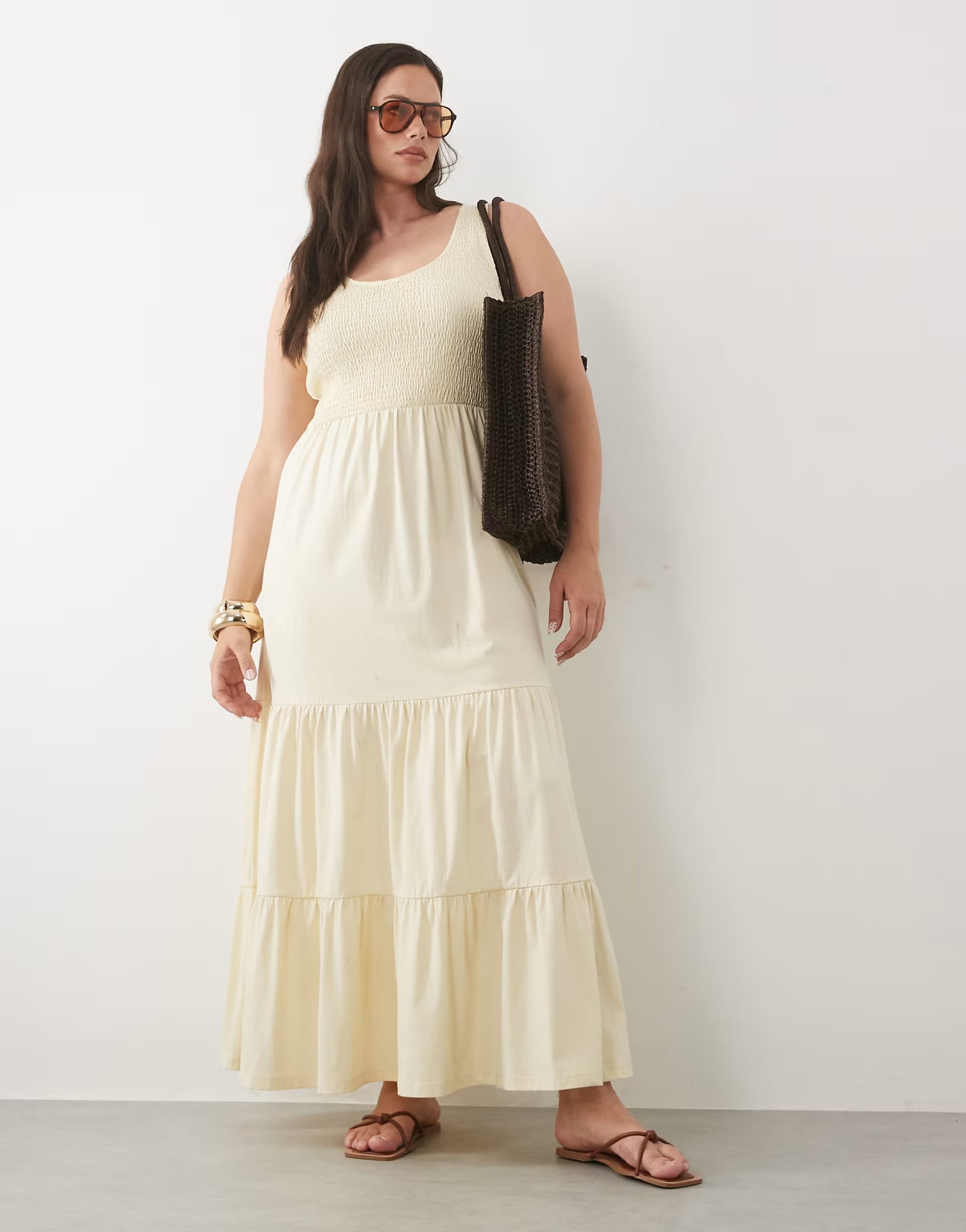 ASOS Brave Soul Curve Yellow Scoop Neck Shirred Bodice Maxi Dress
