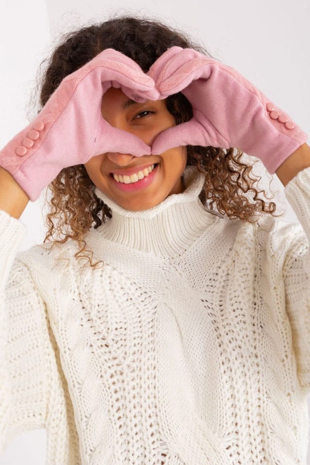 Love Lace Love Lace Women's Elegant Touchscreen Fabric Gloves with Geometric Pattern & Buttons in Pink - 2