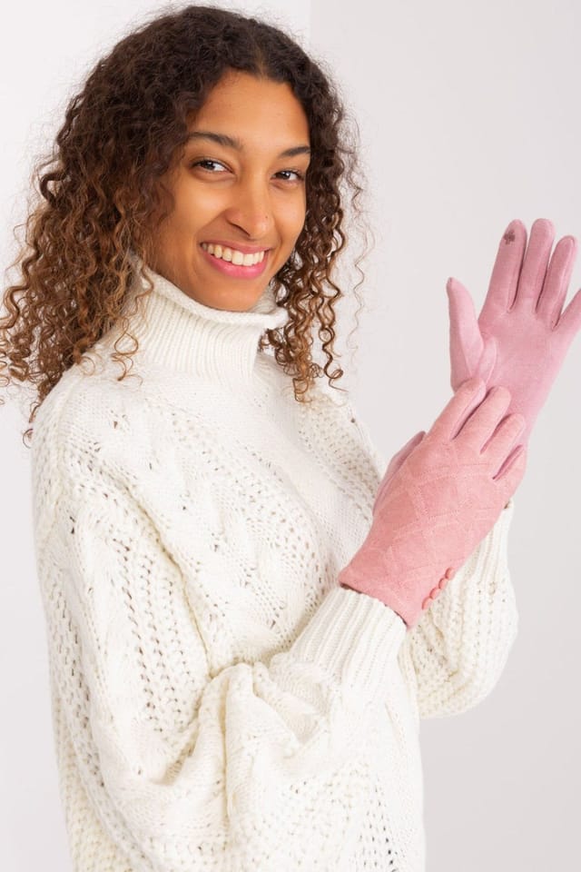 Love Lace Love Lace Women's Elegant Touchscreen Fabric Gloves with Geometric Pattern & Buttons in Pink - 3