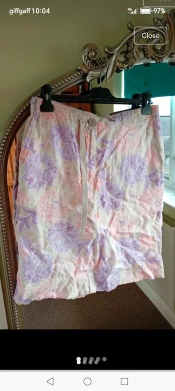 Marks & Spencer M&s size 12 linen cream colour floral pattern drawstring skirt lightweight