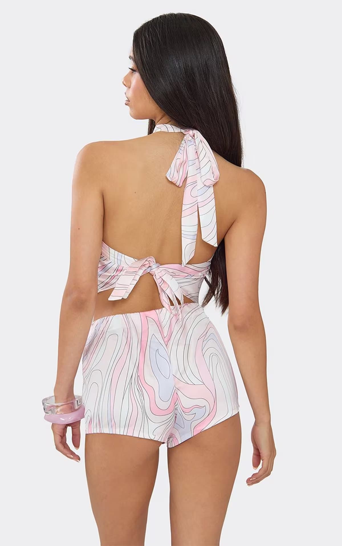 EGO Low Rise Mini Shorts In Pink Print, Women's Size UK 6