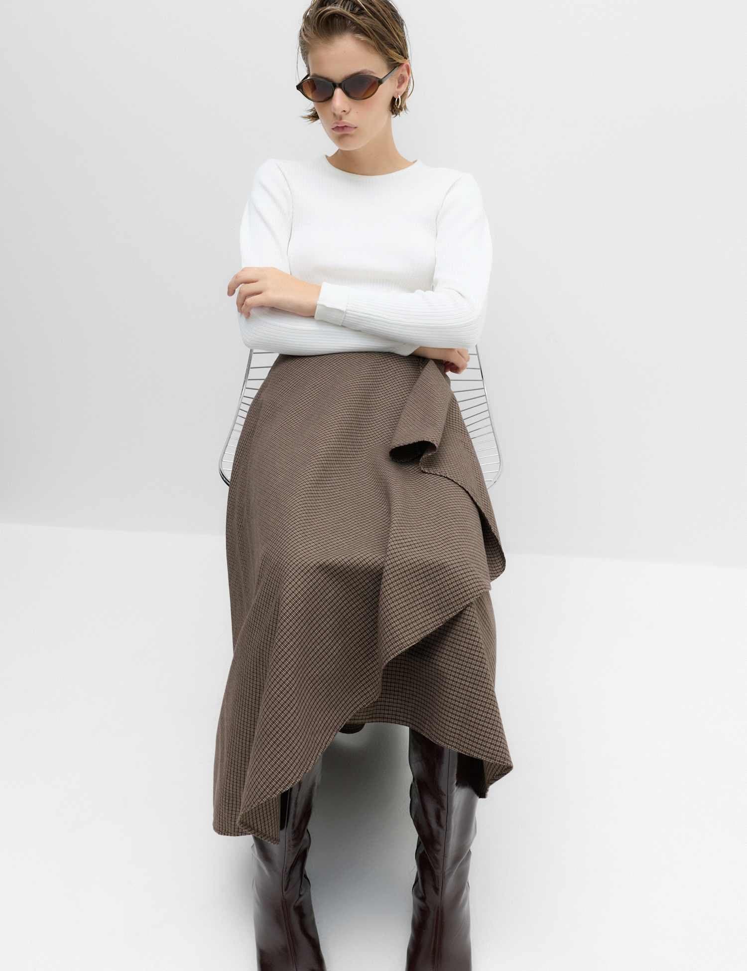 Marks & Spencer M&S Pure Cotton Checked Midi Skirt Brown Mix