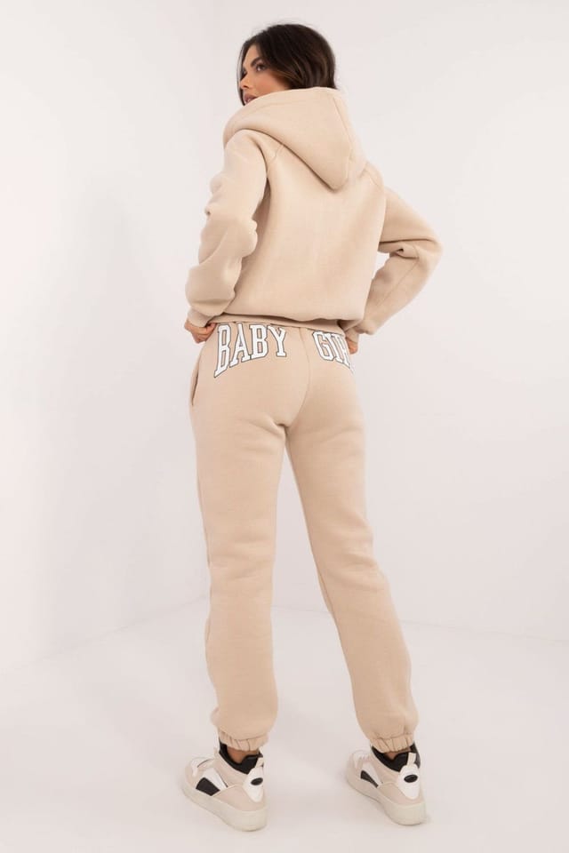 Love Lace Love Lace Women's Melange Cotton Elastane Zip Hoodie Set in Beige - 3