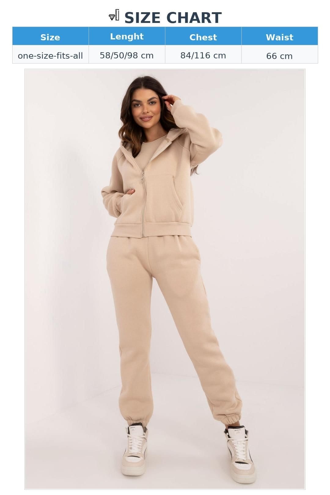 Love Lace Love Lace Women's Melange Cotton Elastane Zip Hoodie Set in Beige - 4