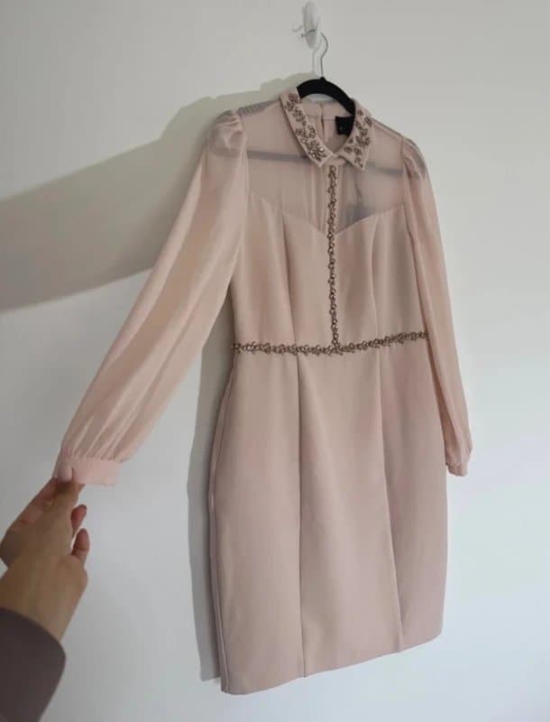 Phase Eight New (part tags- shop floor ) Phase Eight Avah nude pink Embellished Bodycon Dress- RRP£160- UK 12