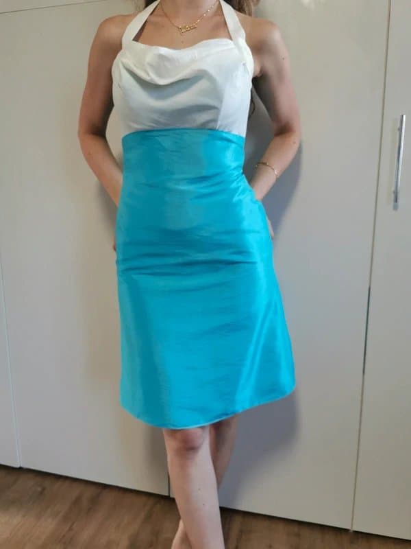 oriental pearl Oriental Pearl turquoise and ivory satin-effect dress – fits UK 6 but it is size 8