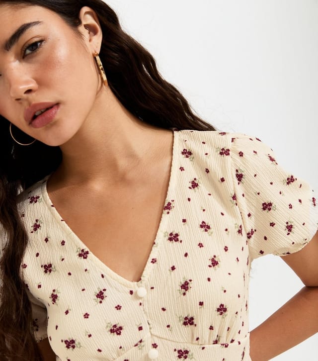 New Look Women's White Floral V-Neck Short Sleeve Mini Dress New Look - 2