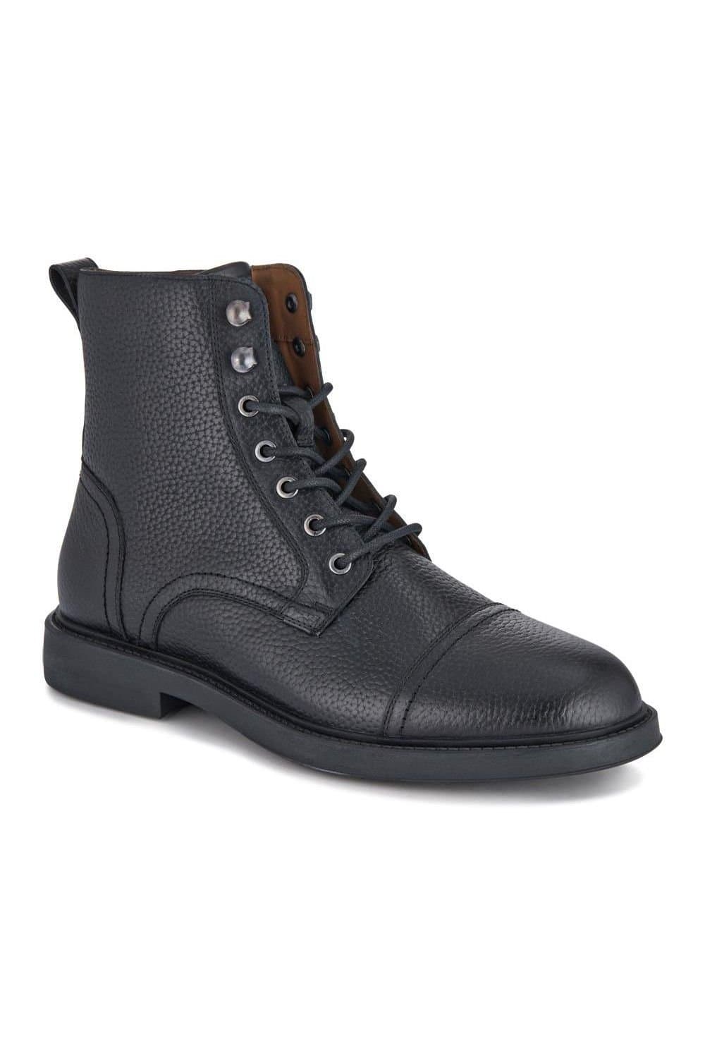 Jones Bootmaker Jones Bootmaker Men's Davide Leather Wide-Fit Military Boots in Black
