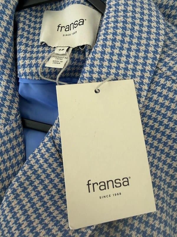 Fransa Fransa Blazer Size 46 UK 18 Blue Houndstooth Womens Suit Jacket NEW RRP £89.99