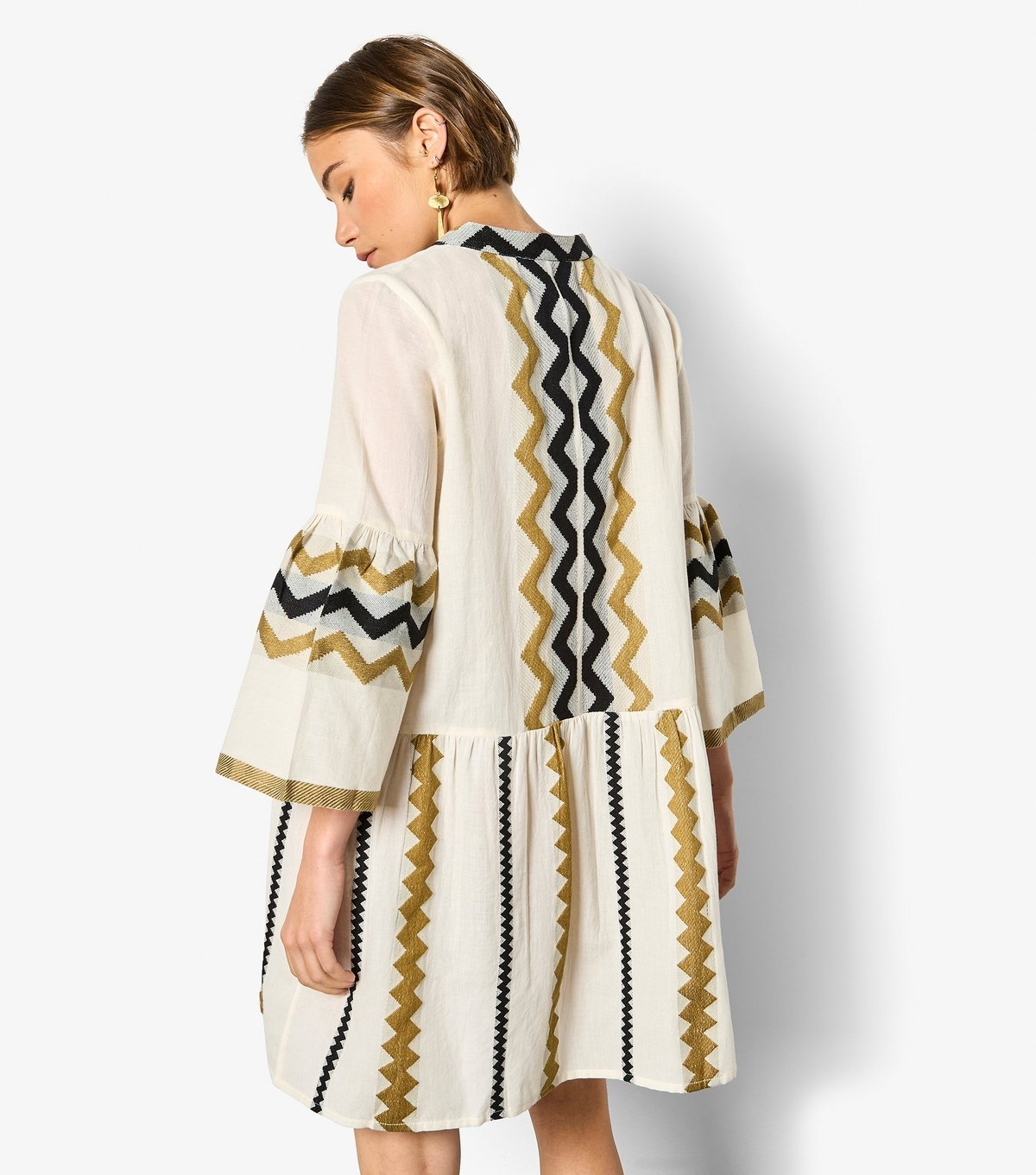 Apricot Women's Stone Zigzag Pattern Bell Sleeve Mini Dress Apricot New Look - 2