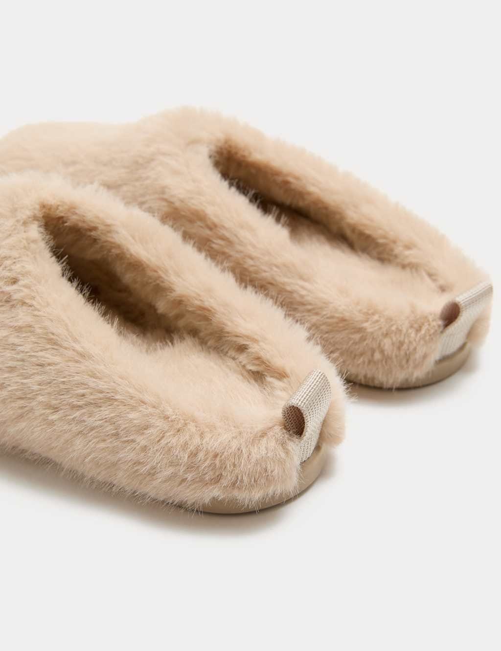 Marks & Spencer M&S Faux Fur Back Tab Mule Slippers Mink - 1