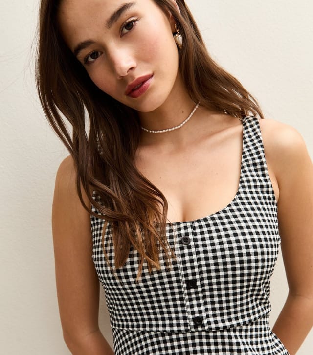 New Look Women's Black Gingham Crinkled Jersey Button Front Mini Dress New Look - 2