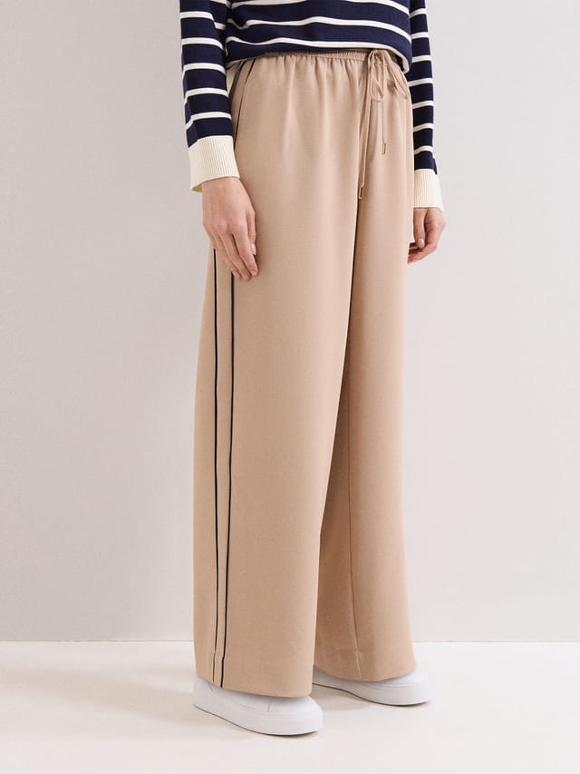 Phase Eight Phase Eight Women's Wide Leg Stripe Detail Skye Trousers in Light Beige - 2