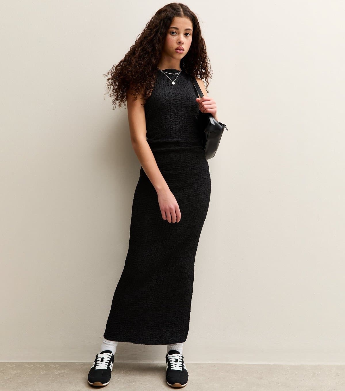 New Look Girls' Black Crinkled Sleevless Maxi Dress New Look