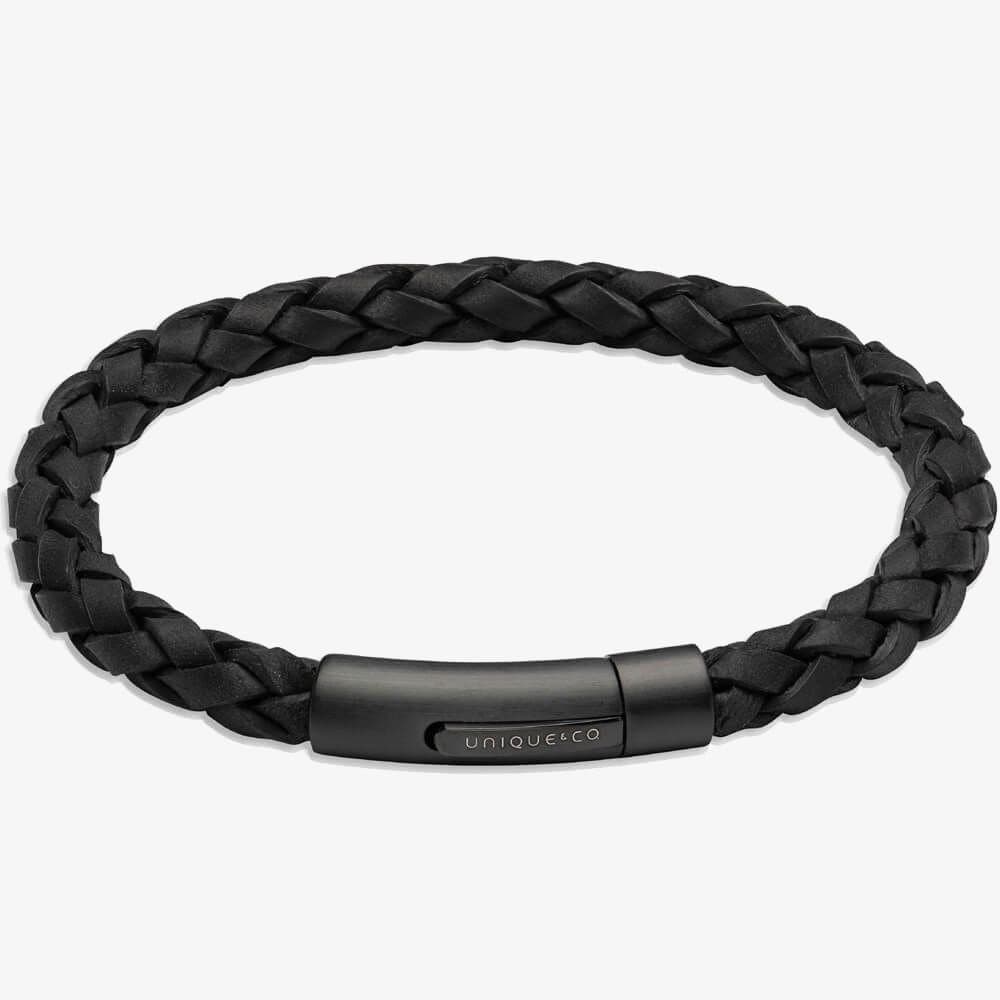 Unique Unique Men's Mens Black Braided Leather Bracelet B493BL/21CM