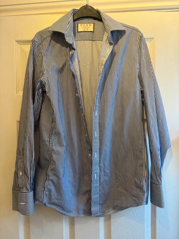 Thomas Pink Thomas pink blue and white pin stripe cotton shirt 14.5” neck new and unworn