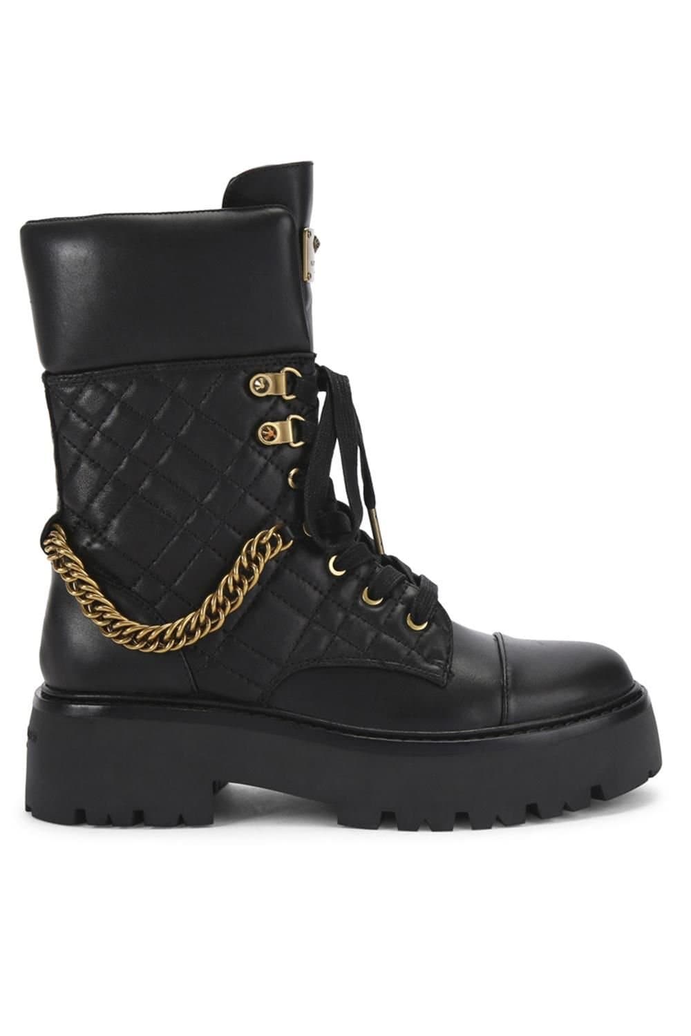 Kurt Geiger London Kurt Geiger London Black Leather Lace-Up Boots with Gold Chain