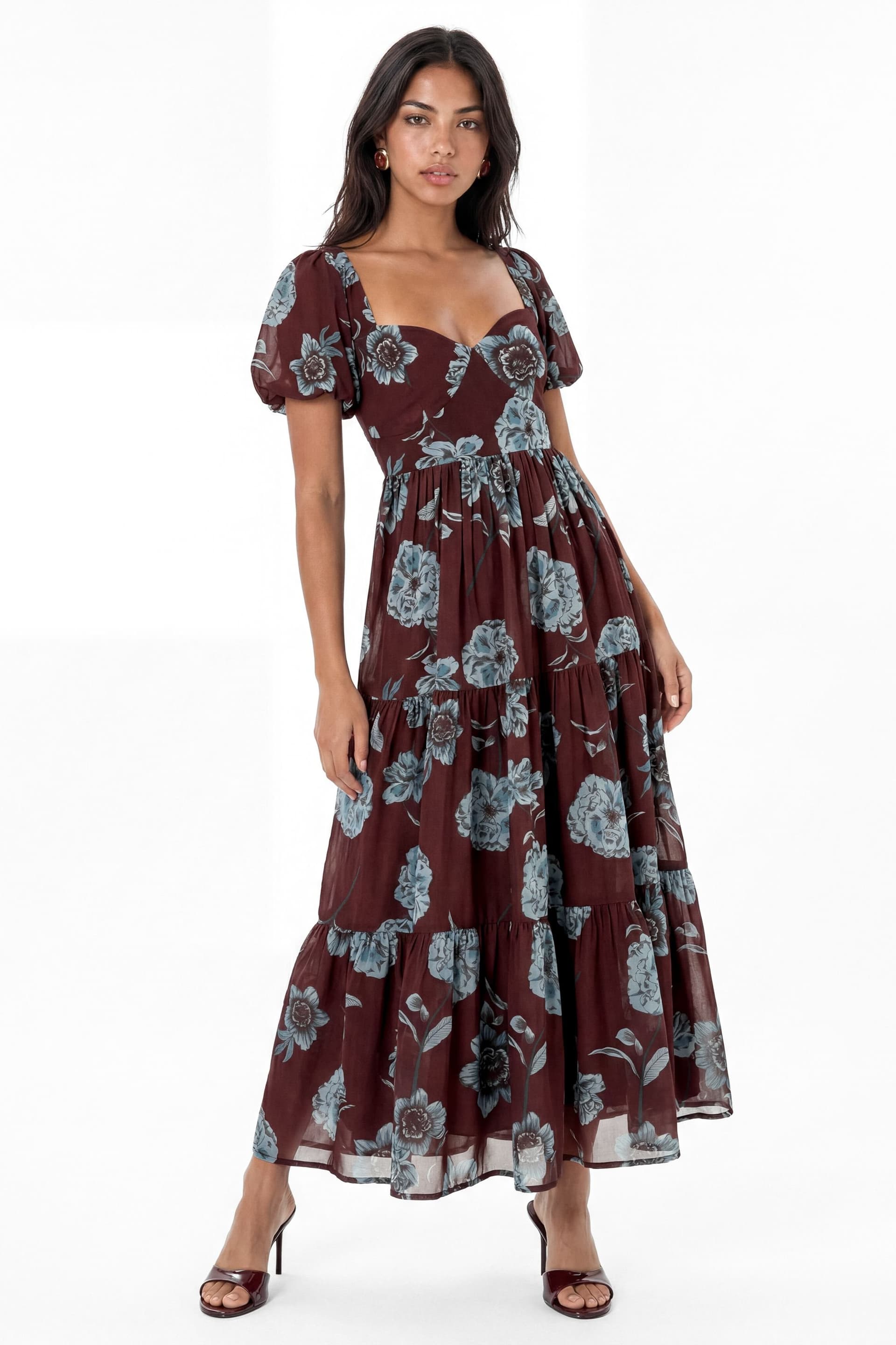 Anaya with Love Anaya with Love Women's Floral Sweetheart Neck Tie-Back Midaxi Dress