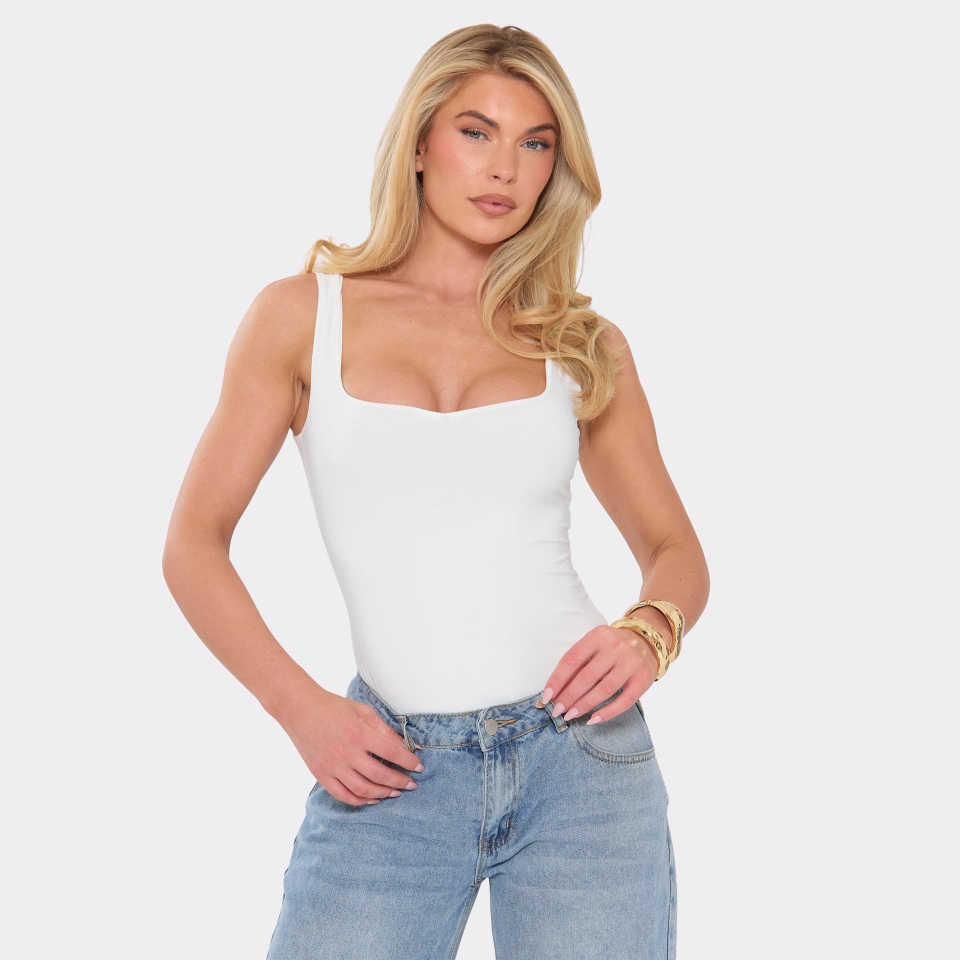 EGO Sleeveless Bodysuit In White Slinky, Women's Size UK 6