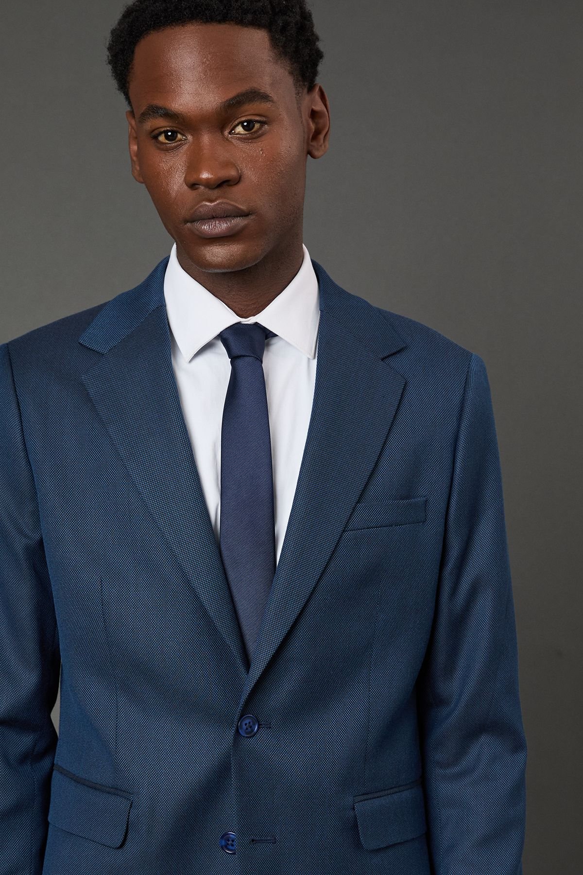 Burton Burton Men's Navy Birdseye Stretch Slim Fit Suit Jacket - 2