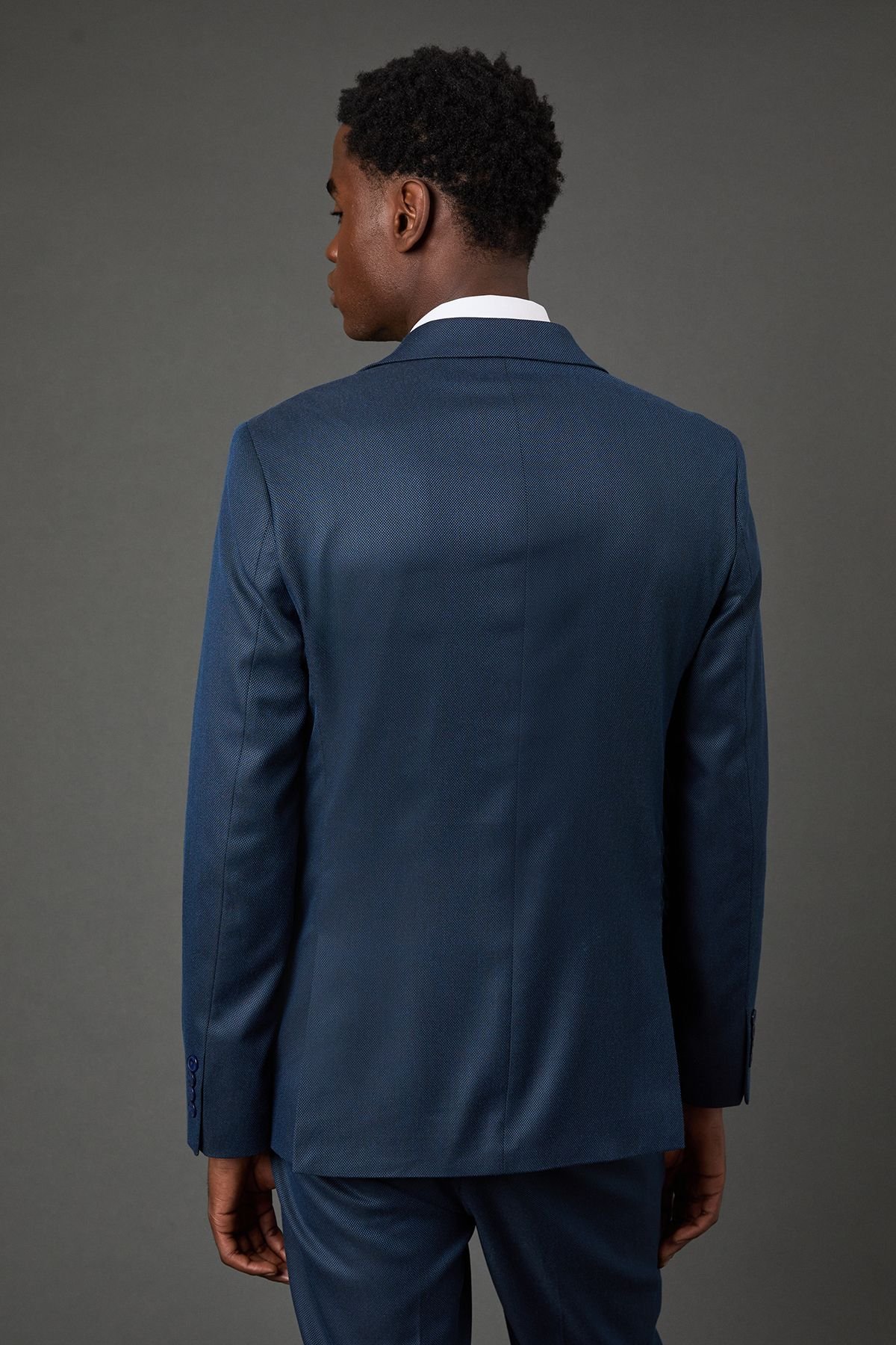 Burton Burton Men's Navy Birdseye Stretch Slim Fit Suit Jacket - 3