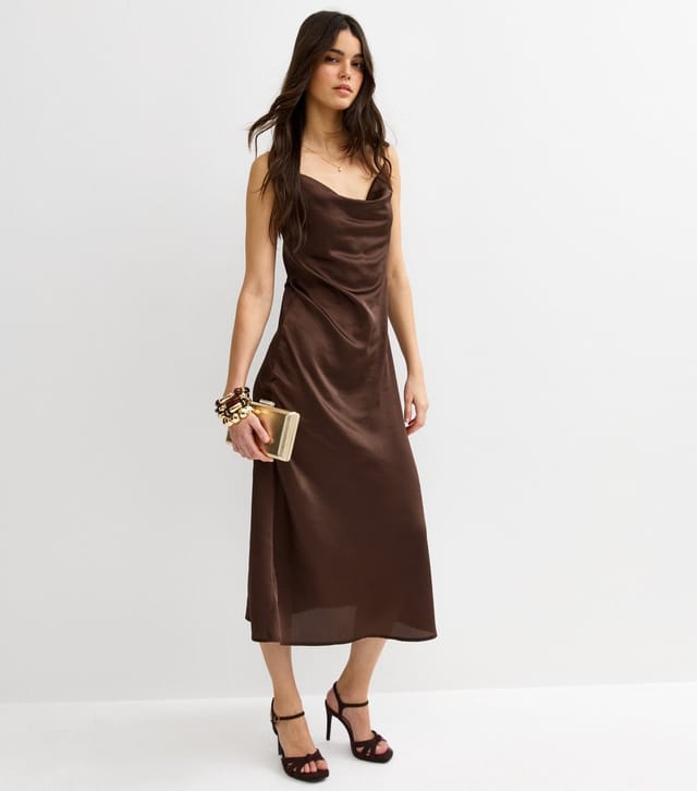 New Look Women's Dark Brown Satin Slip Dress New Look - 2