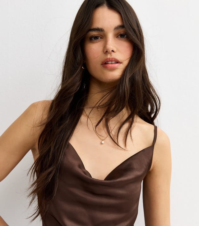 New Look Women's Dark Brown Satin Slip Dress New Look - 3