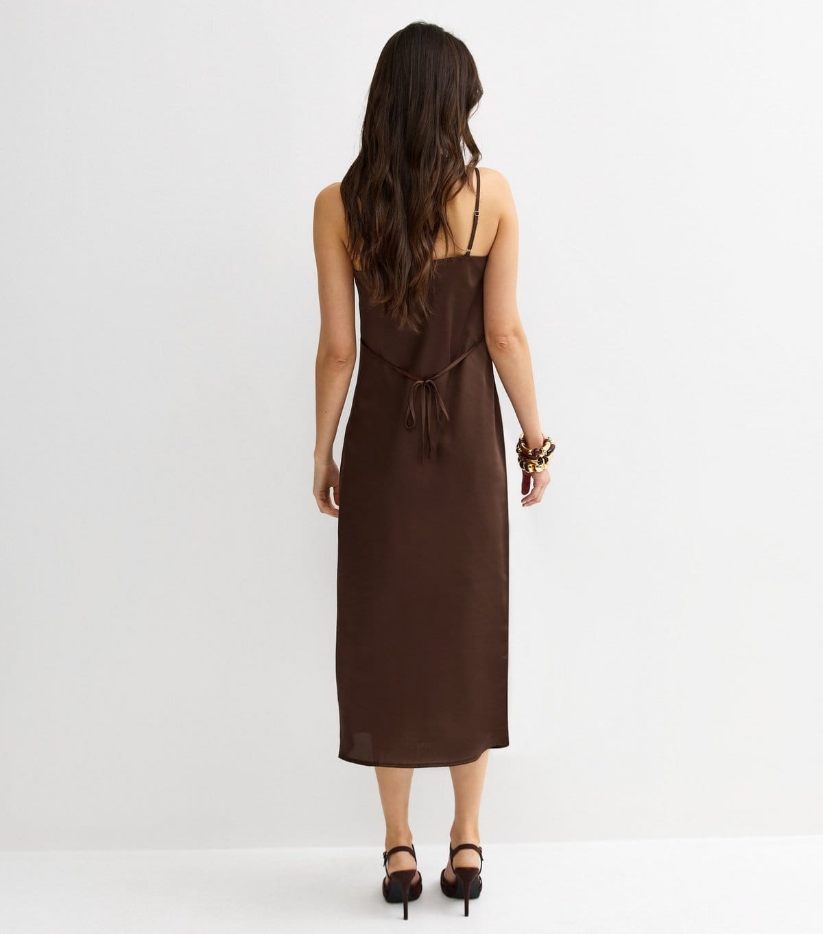 New Look Women's Dark Brown Satin Slip Dress New Look - 4