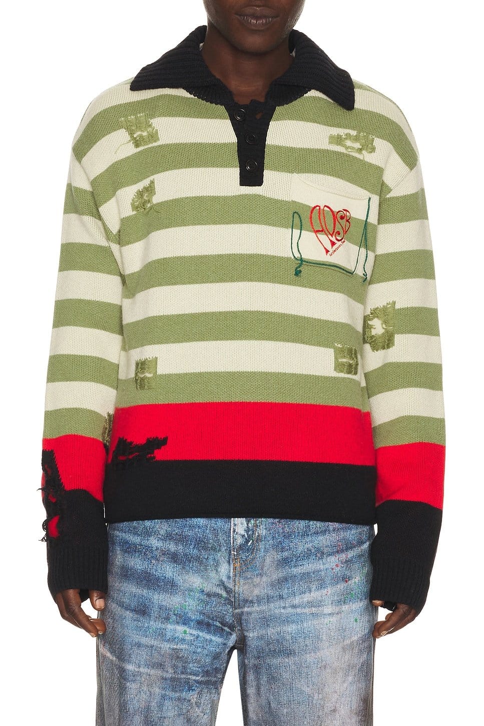Revolve Stripe Damaged Polo Sweater
