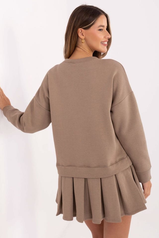 Love Lace Love Lace Women's Soft Cotton Elastane Pleated Mini Dress in Taupe - 3