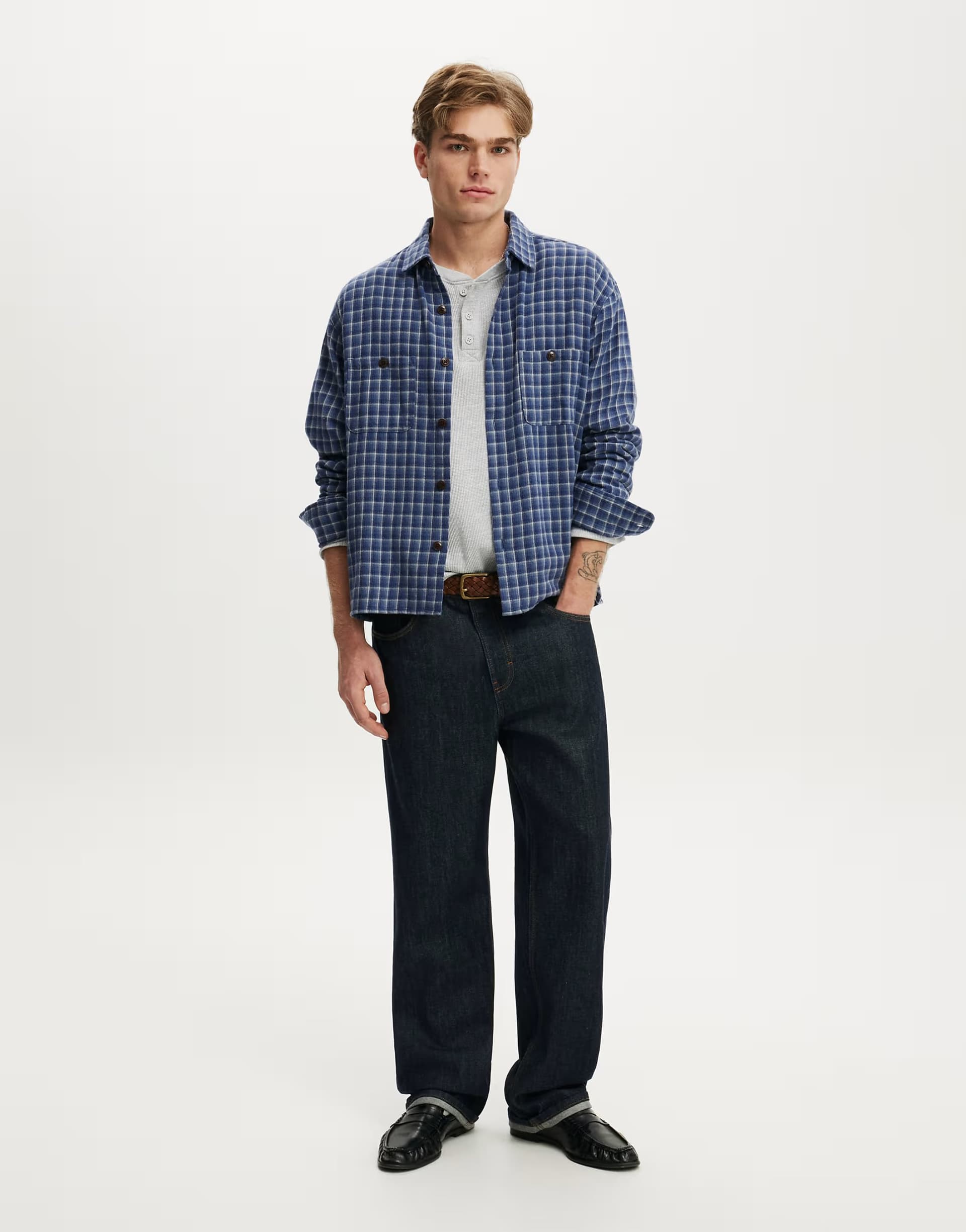 ASOS Cotton On Richmond long sleeve shirt in blue