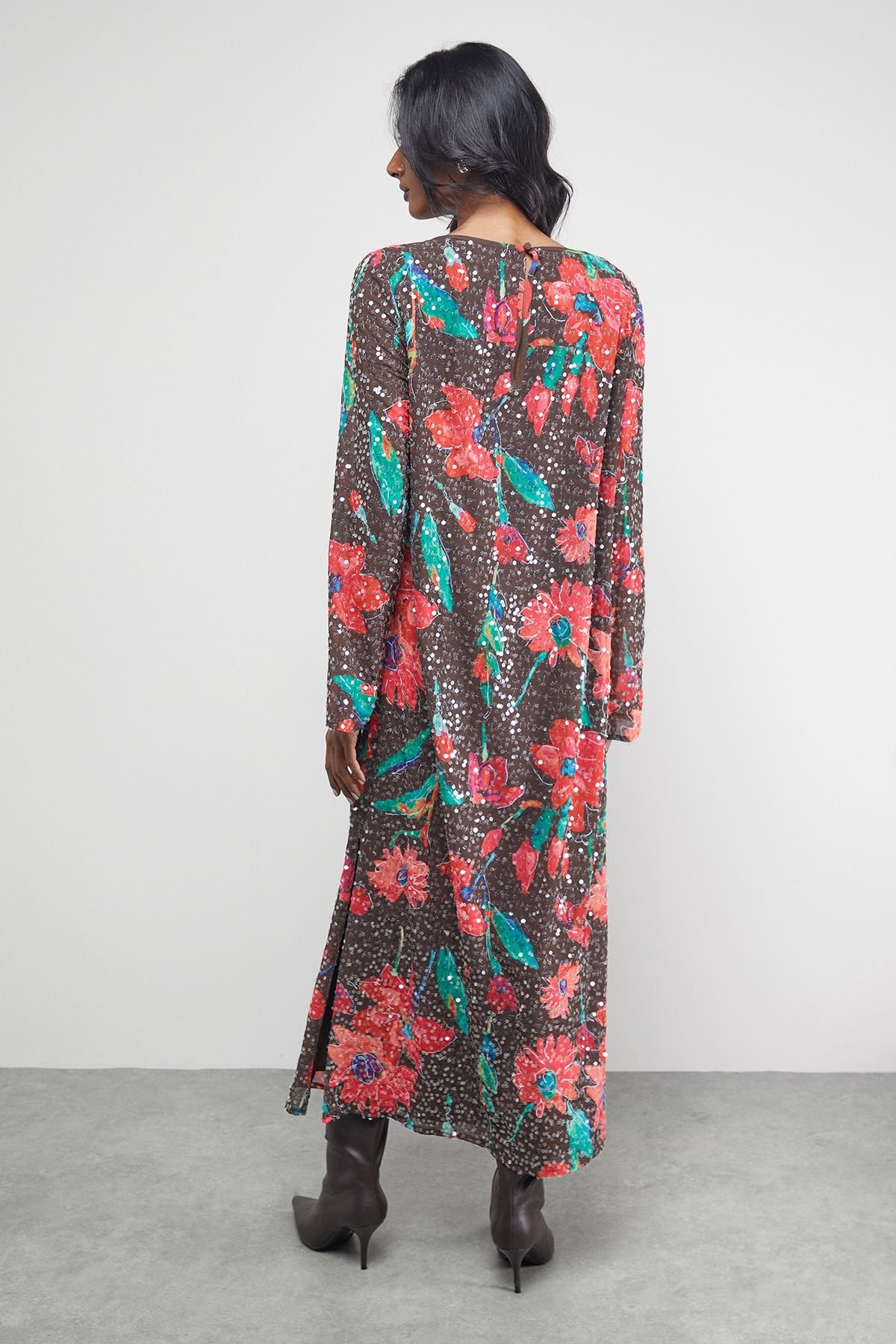 Warehouse Warehouse Women's Sequin Column Midi Dress in Chocolate - 3