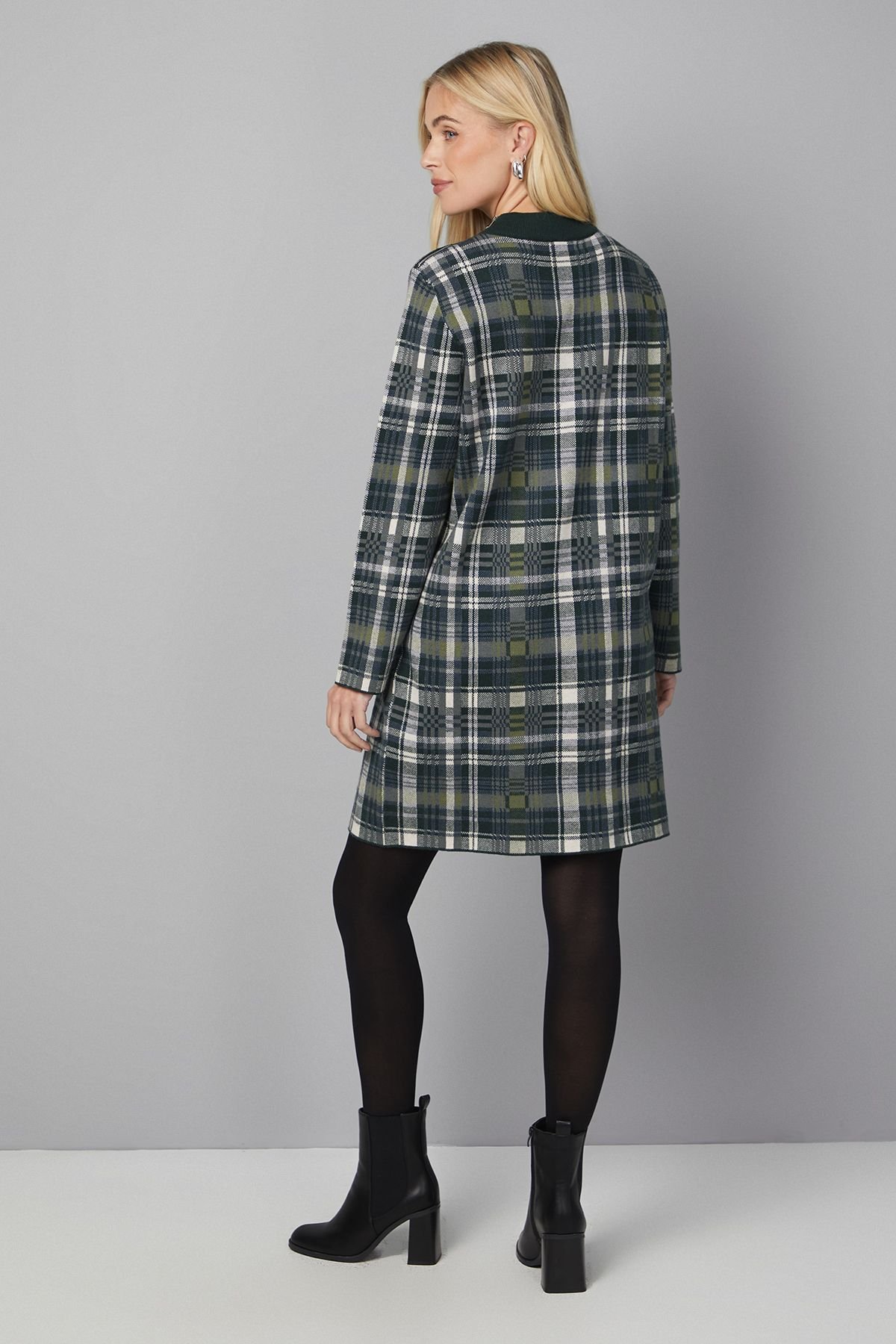 Wallis Wallis Women's Petite Zip Neck Tartan Knitted Dress in Khaki - 3