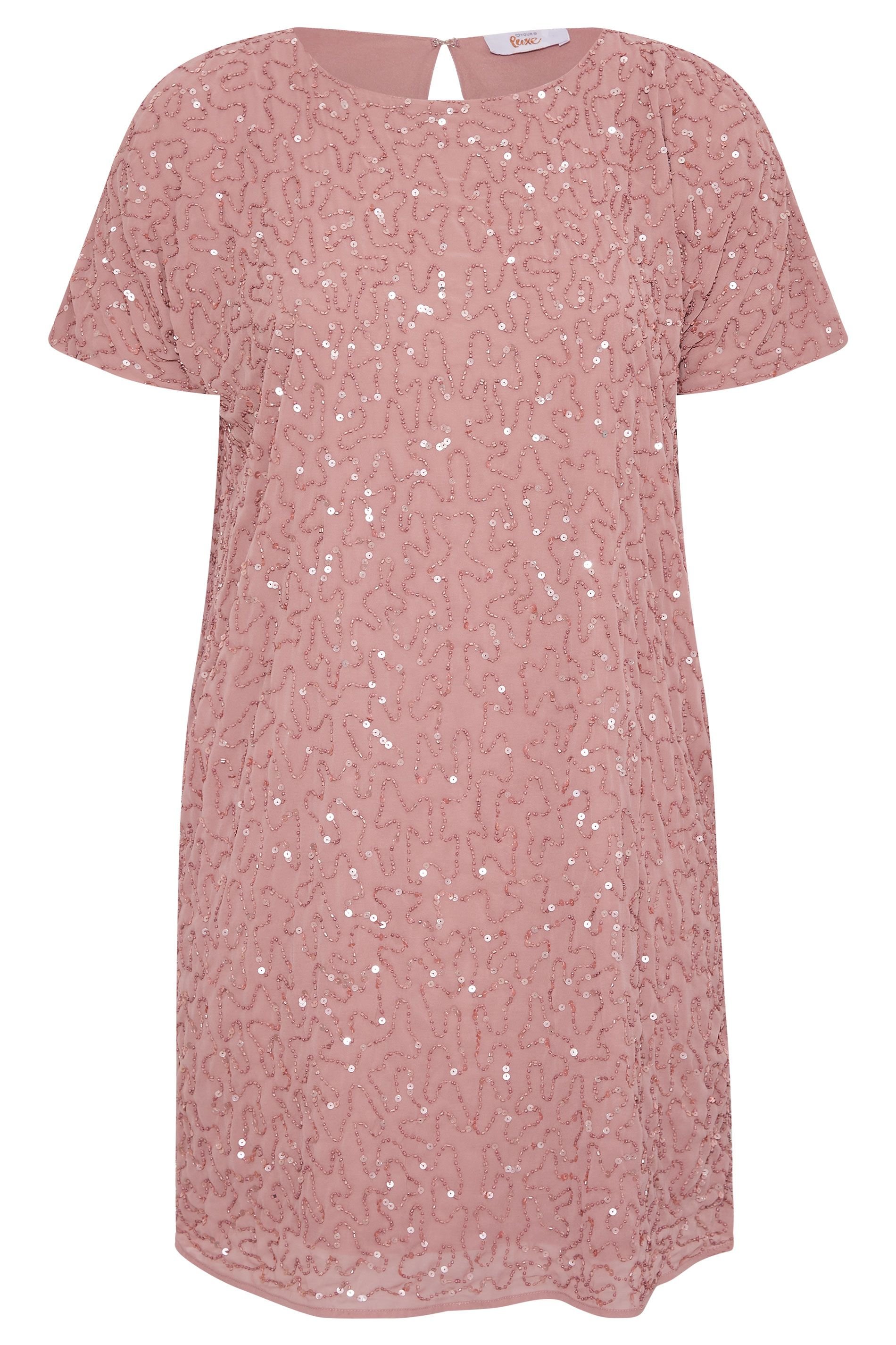 Yours Yours Women's Embellished Shift Dress in Dusty Pink - 2