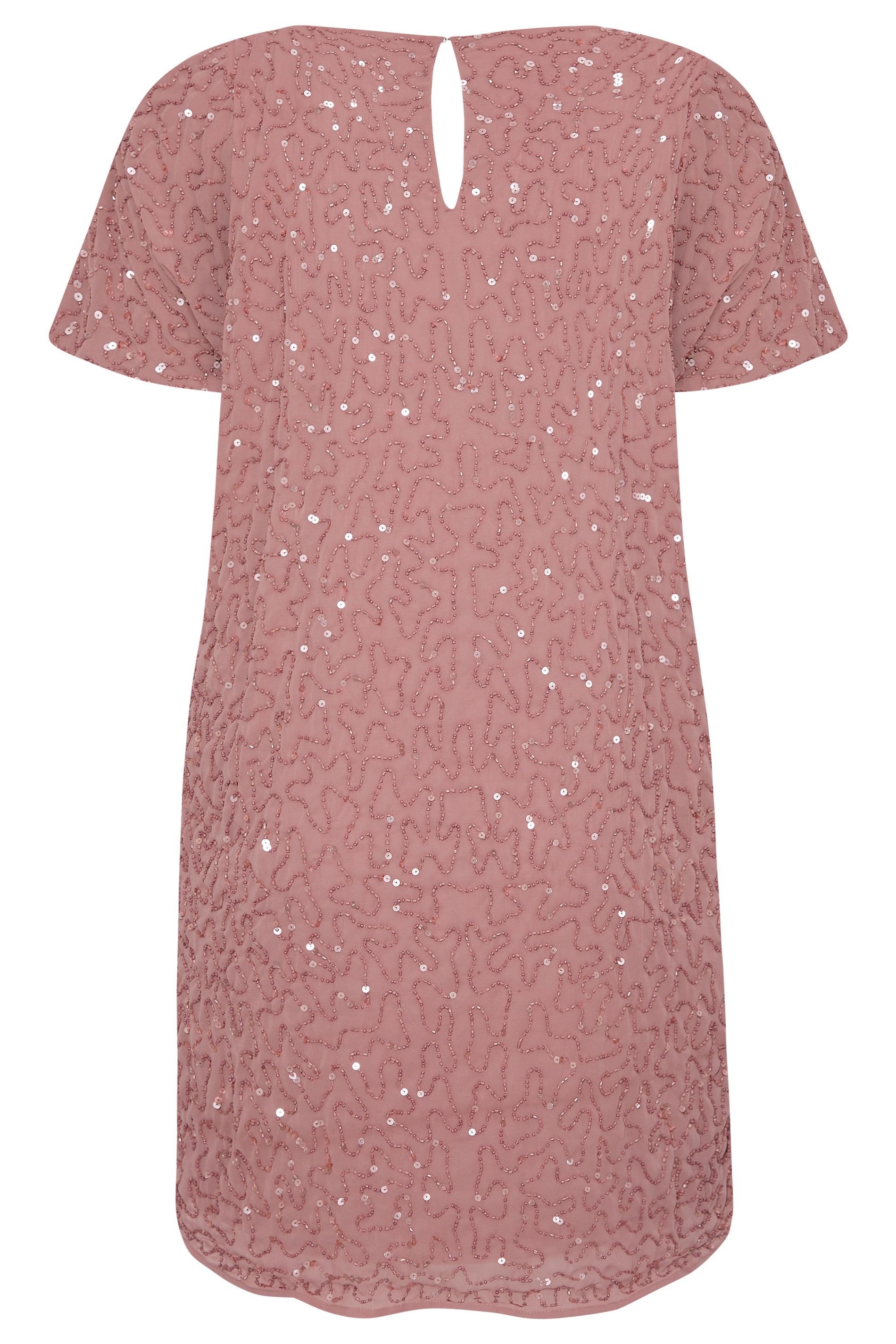 Yours Yours Women's Embellished Shift Dress in Dusty Pink - 3
