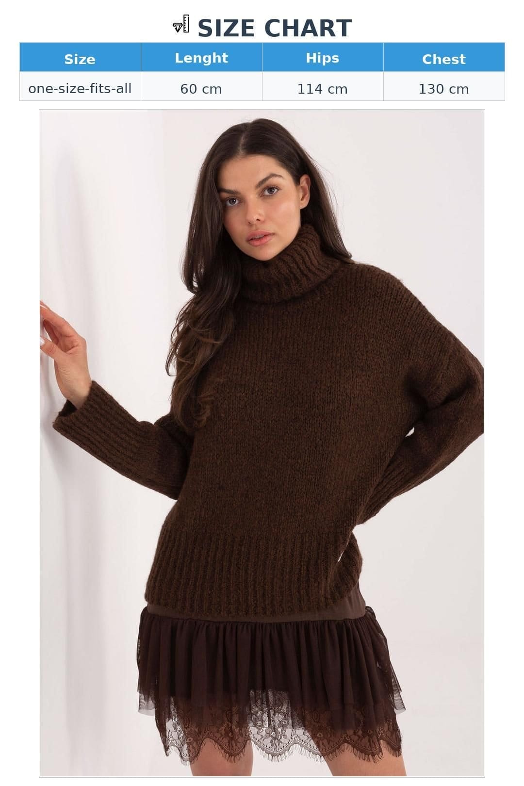 Love Lace Love Lace Women's Thick Knit Turtleneck Sweater Long Sleeve in Brown - 4