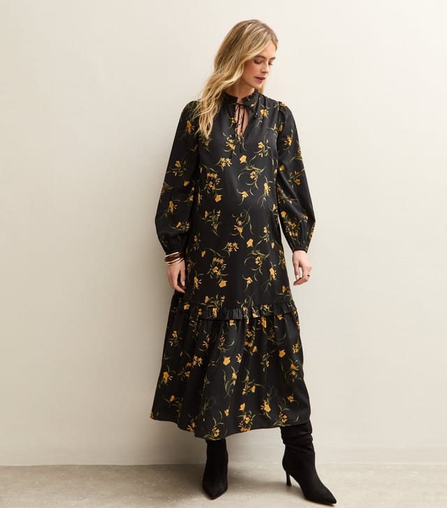 New Look Women's Maternity Black Botanical Crepe Smock Midi Dress New Look - 3