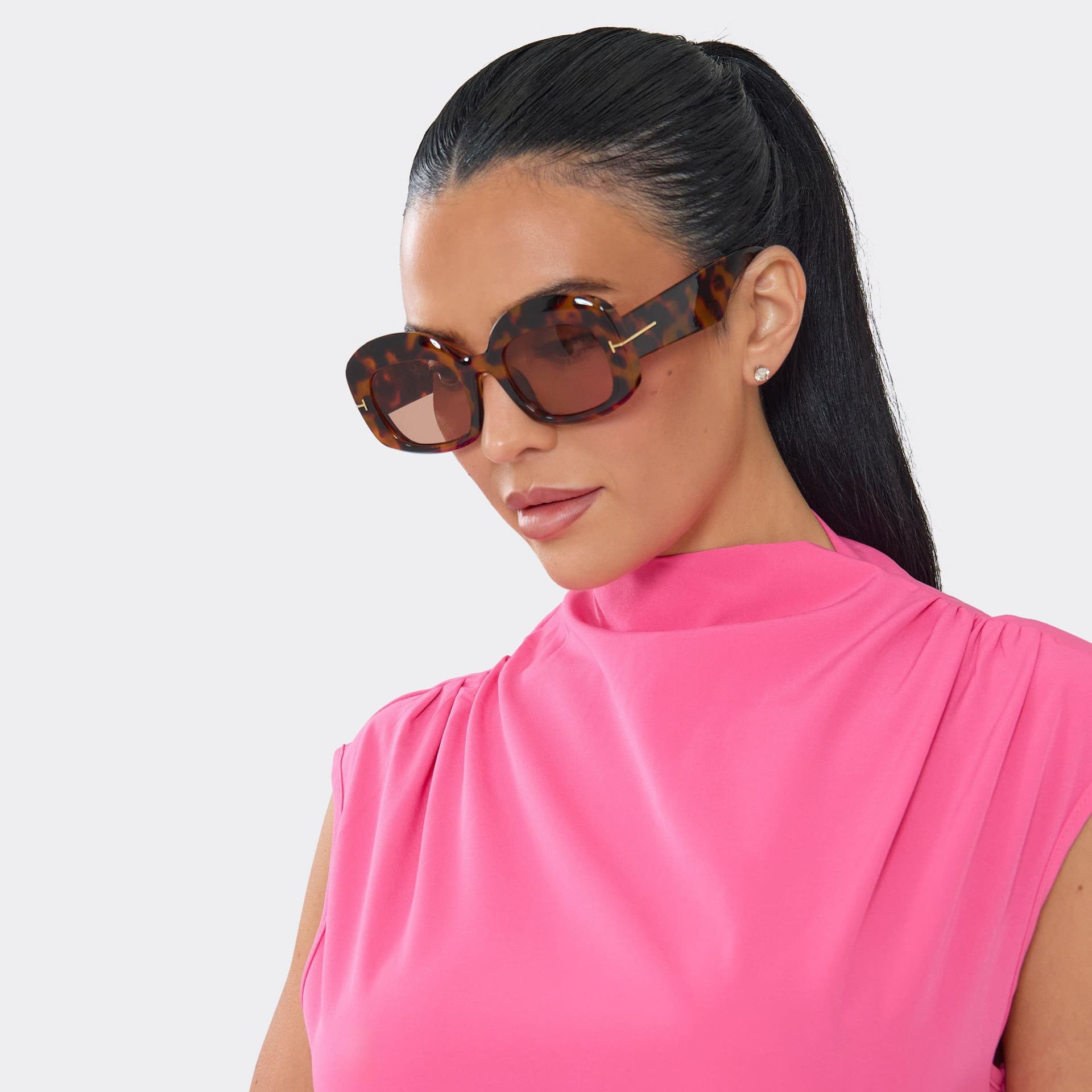 EGO Oversized Round Shaped Gold Trim Detail Thick Framed Sunglasses In Leopard Print, Women's Size UK 0