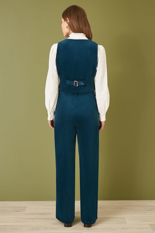 Yumi Yumi Women's Teal Cord Trousers With Patch Pockets - 2