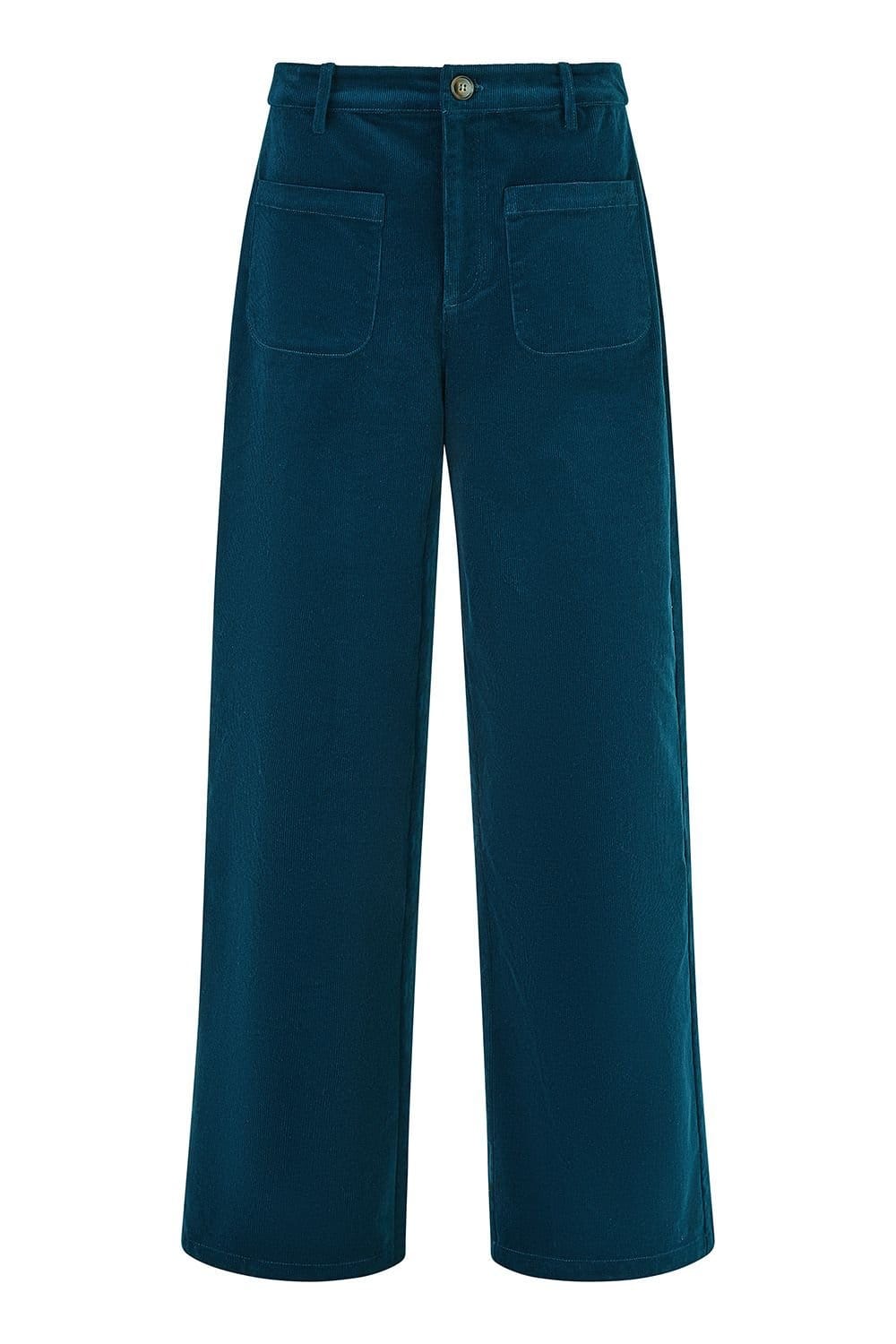 Yumi Yumi Women's Teal Cord Trousers With Patch Pockets - 4