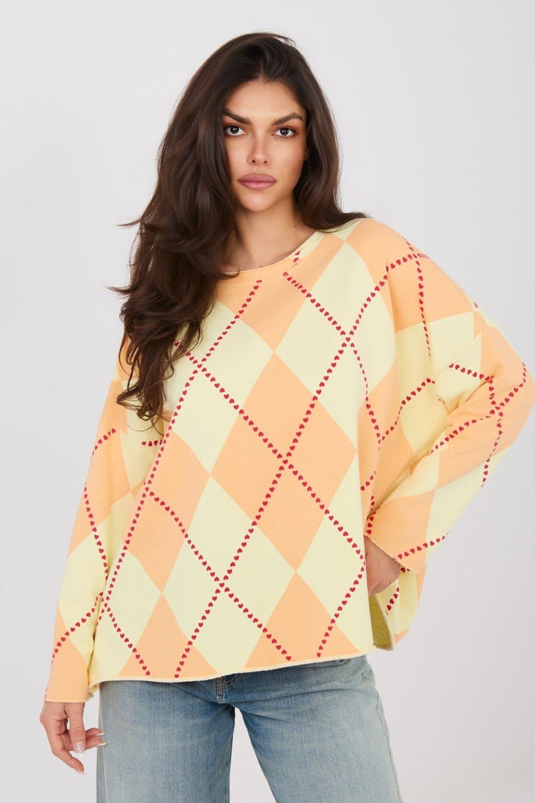 Love Lace Love Lace Orange Geometric Oversized Blouse
