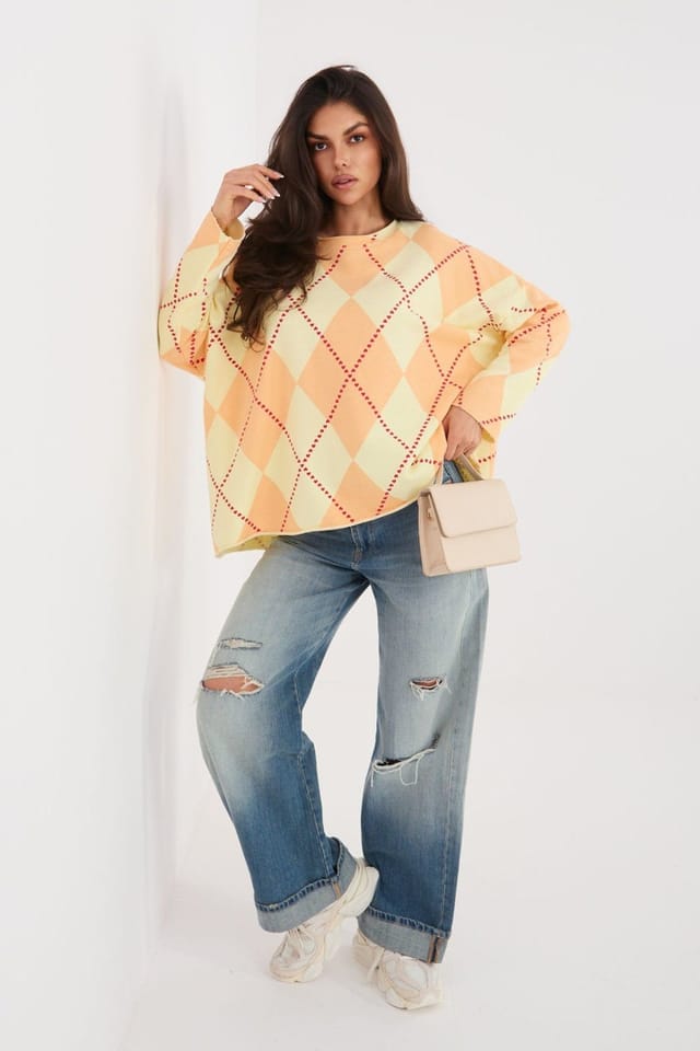 Love Lace Love Lace Women's Oversized Geometric Long Sleeve Blouse in Orange - 2