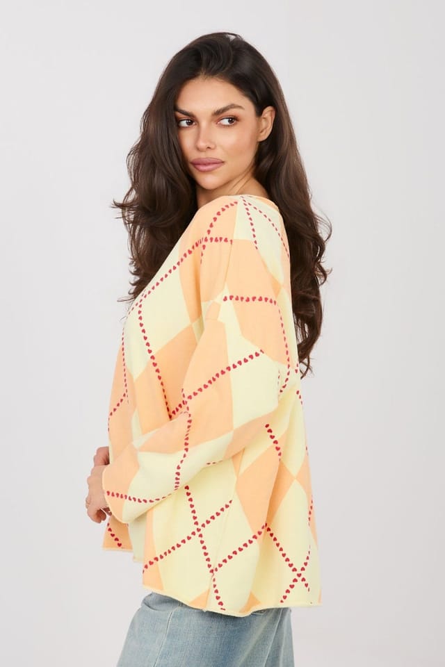 Love Lace Love Lace Women's Oversized Geometric Long Sleeve Blouse in Orange - 3